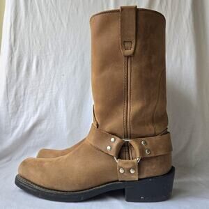 Cowtown Men's Distressed Nubuck Harness Moto Boots Square Toe Brown Size 9.5 D